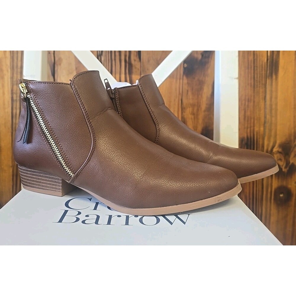 NEW Croft & Barrow Womens Ankle Bootie sz 11M Batter Cognac 2 Zippers 1.5" heel